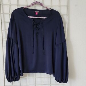 Vince Camuto Blue Tie Front Blouse with Long Sleeves